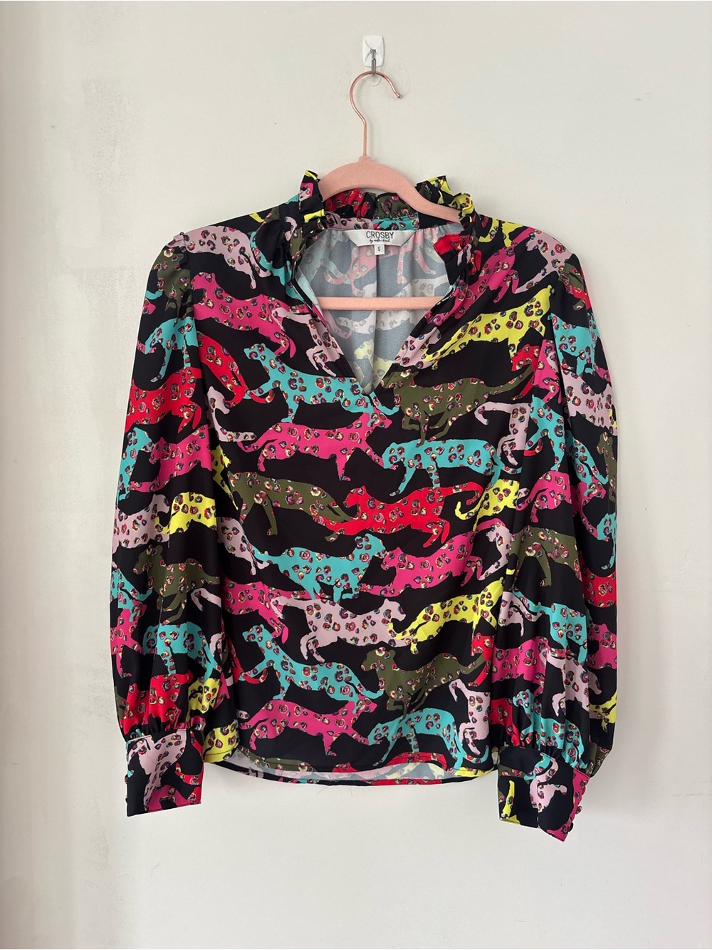 Crosby by Mollie Burch S Multicolor Leopard Cat Print Blouse